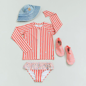 Тапочки для пляжа Wheat "Dolphin Red Stripe Flowers", цветущие полоски